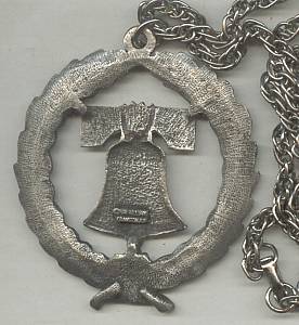 Necklace/Designer/RAFAELIAN Cranston,RI/Pewtwe Color Metal Wreth W?Liberty Bell