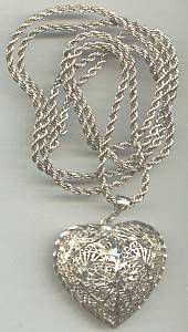 Necklace/Sterling Chain W/Brite Cut Filagree Heart