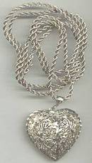Necklace/Sterling Chain W/Brite Cut Filagree Heart