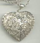 Necklace/Sterling Chain W/Brite Cut Filagree Heart