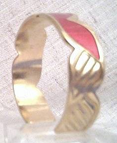 Bracelet/Cuff/Contemporary Goldtone W/Red Enamel Inset