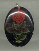 Set(s)/Pendent(no chain)&Ear Screws/Clear Lucite With Imbeded Red Roses&Leaves