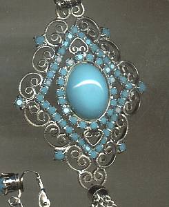 Set(s)/Contemporary Silvertone Necklace&Ear Clips With Glass Faux Cabachons