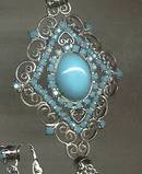 Set(s)/Contemporary Silvertone Necklace&Ear Clips With Glass Faux Cabachons