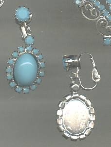 Set(s)/Contemporary Silvertone Necklace&Ear Clips With Glass Faux Cabachons