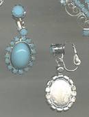 Set(s)/Contemporary Silvertone Necklace&Ear Clips With Glass Faux Cabachons