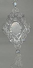 Set(s)/Contemporary Silvertone Necklace&Ear Clips With Glass Faux Cabachons