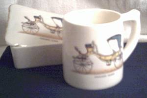 Porcelain/Lidded Box W/Matching Ceramic Mug/Transfer Design of An Old Horse Drawn Fancy Coach