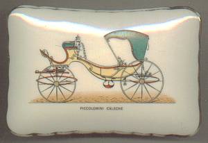 Porcelain/Lidded Box W/Matching Ceramic Mug/Transfer Design of An Old Horse Drawn Fancy Coach