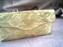 Purse/Evening/Clutch/Cream Fabric W/Gold Thread Leaves