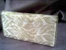 Purse/Evening/Clutch/Cream Fabric W/Gold Thread Leaves