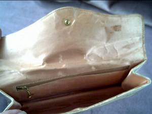 Purse/Evening/Clutch/Cream Fabric W/Gold Thread Leaves