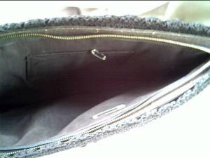 Purse/Clutch/Lg. Black Crocheted W/Clear Lucite Pull
