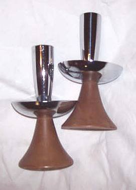 Candle Holders/Turnned Wood and Chrome