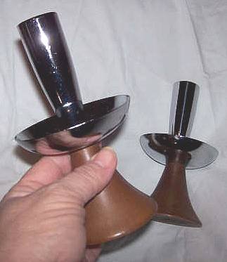 Candle Holders/Turnned Wood and Chrome