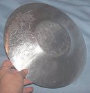 Kitchenware/Round Aluminum Tray/Shallow Bowl/Impressed Floral Design
