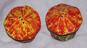 Salt&Pepper/Pottery 1970's Orange Mushrooms