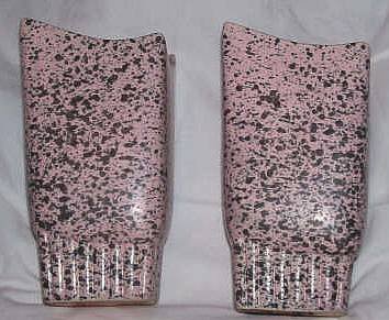 Vase/Pair 1950's Ceramic Pink Vase's With Black Spatters Asymmertical Tops