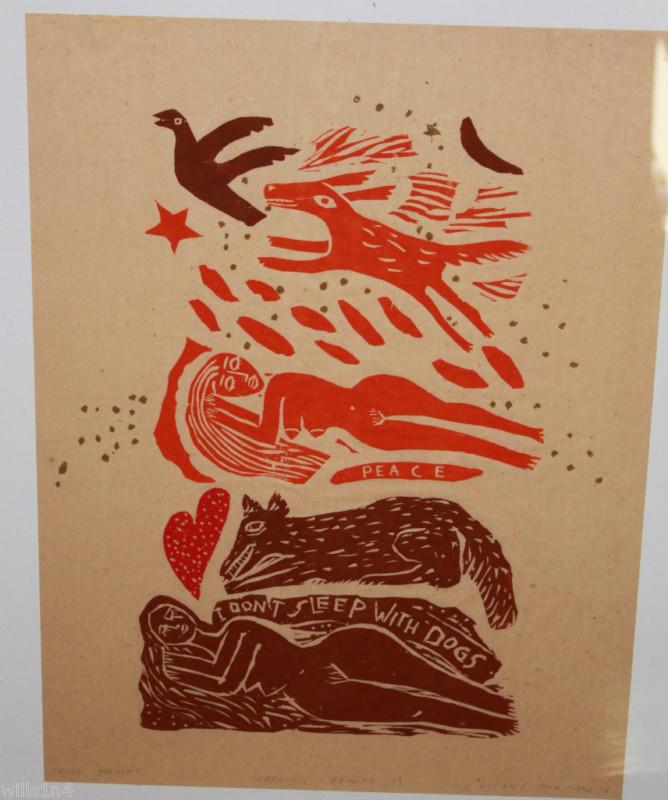 Sleeping Beauty Larson Dogs Asleep Woodblock Art Proof
