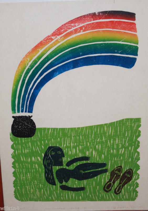 Ed Larson Woodblock Rainbow Art Proof Print 1983