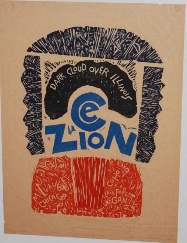 No Nuke Edison Plant Woodblock Art Print 1980s