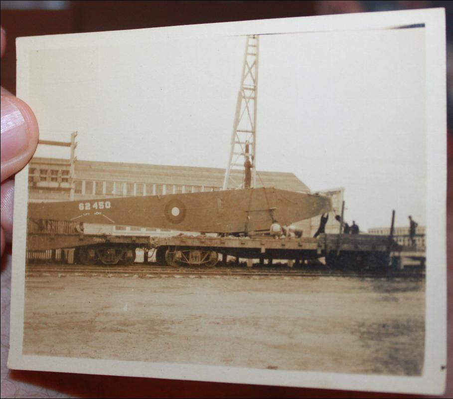 1919 WWI Photo of Handley Page fuselage being loaded off a railcar