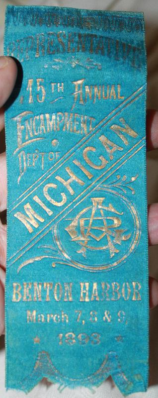 1893 Michigan 15th Benton Harbor Encampment Civil War Union Vetern's Represenitive Ribbon