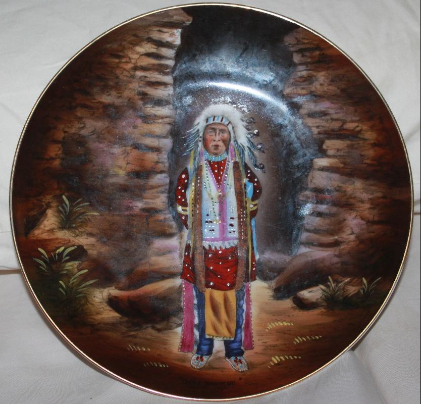 Hand Painted Tirschenreuth Indian Portrait Plate Grosby's Indian Store Manitou CO 1900