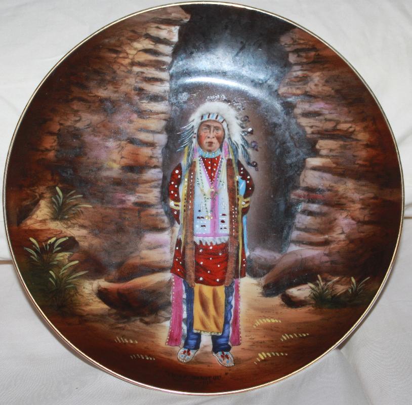 Hand Painted Tirschenreuth Indian Portrait Plate Grosby's Indian Store Manitou CO 1900