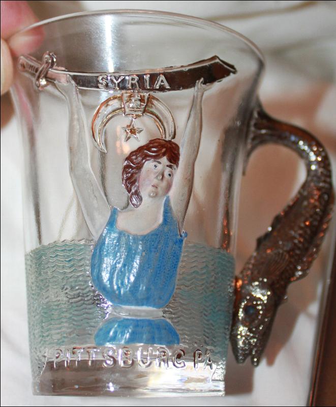 1904 Shriners Masonic fish Handled Atlantic city glass by the Pittsburgh Glass Company