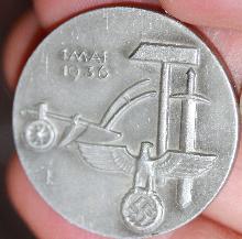 German WWII Mai Day Workers alumminum pin 1936 Hermann Bauer Schwab Gmund