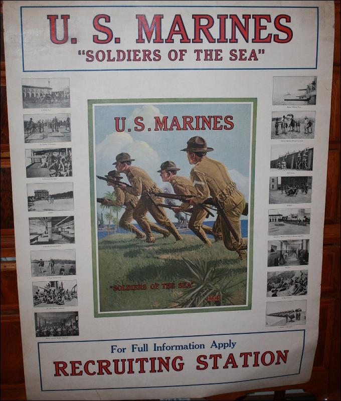 WWI USA Marines Soldiers Sea Poster