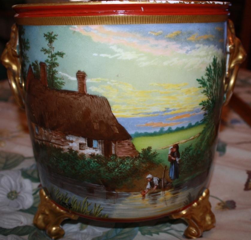 English Hand Painted Footed Wine Cooler