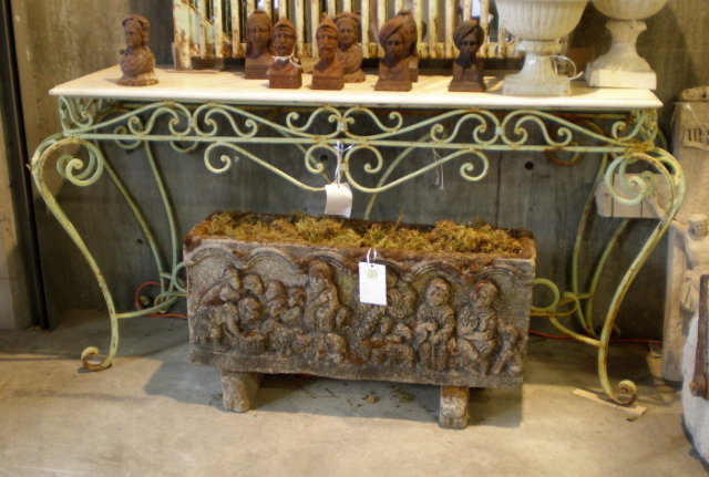 Wrought Iron Console Table with Marble Top