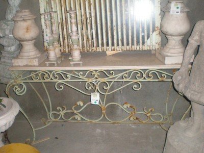 Wrought Iron Console Table with Marble Top