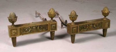 Pair of Empire Style Brass Andirons