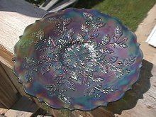 Fenton Carnival Glass Holly Plate=Emerald Green