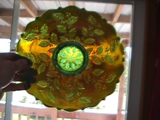 Fenton Carnival Glass Holly Plate=Emerald Green