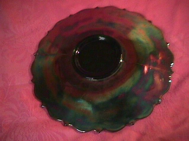 Fenton Carnival Glass Holly Plate=Emerald Green