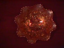 Fenton Carnival Glass (Peacock At The Urn With Bee) Bowl =Marigold