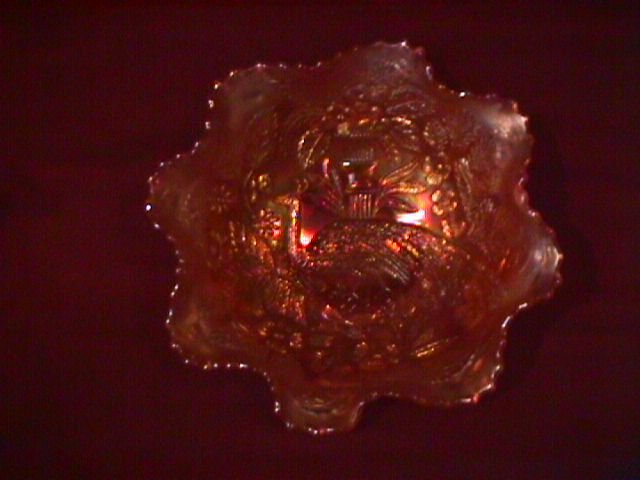 Fenton Carnival Glass (Peacock At The Urn With Bee) Bowl =Marigold