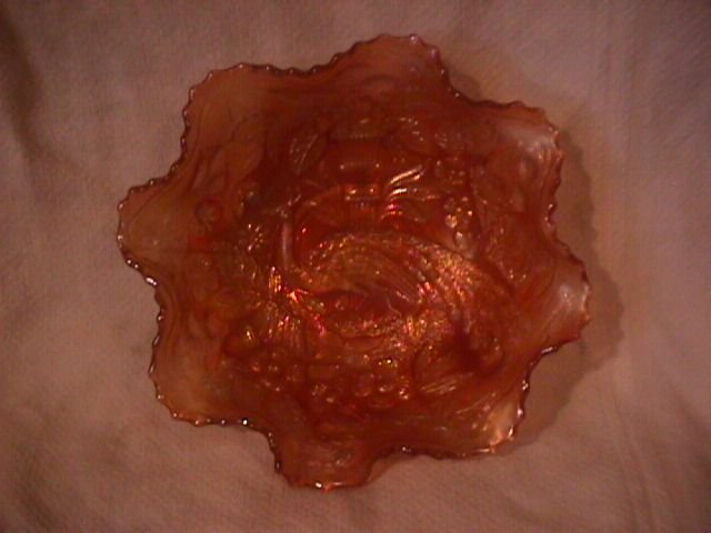 Fenton Carnival Glass (Peacock At The Urn With Bee) Bowl =Marigold