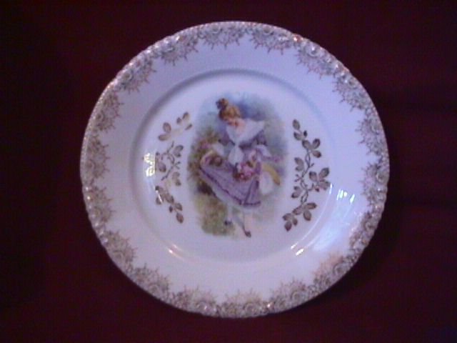 Porcelain Display Plate of Victorian Lady With Apron Full of Roses