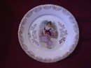 Porcelain Display Plate of Victorian Lady Gathering Yellow & Pink Roses
