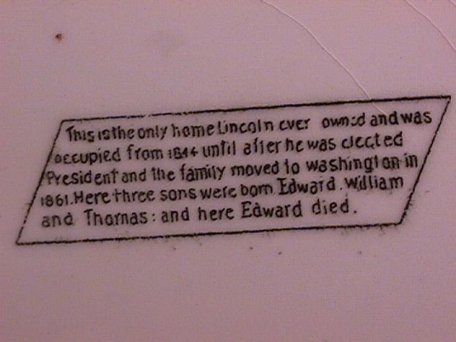 Lincoln's Home Display Plate (Springfield, Illinois)