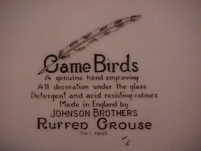 Johnson Brothers China (Game Birds) Lunch Plate