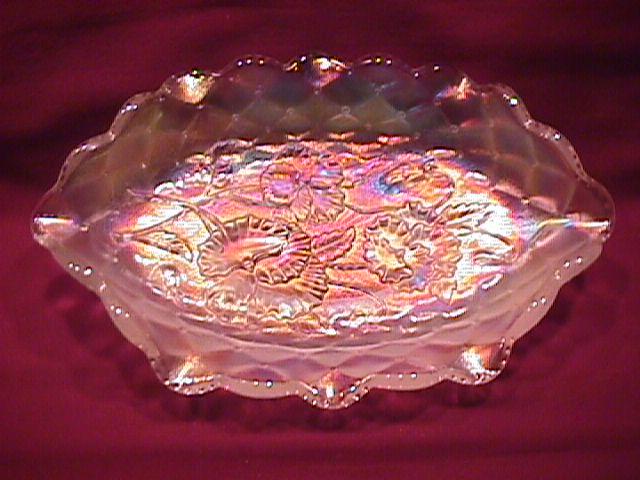 Imperial Carnival Glass (Pansy) Pickle Dish (White)