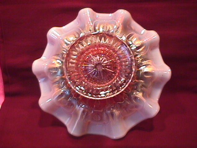 Dugan (Raindrops) Dome Footed Bowl (Peach Opalescent)
