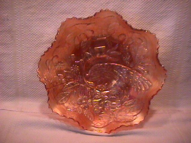 Fenton Carnival Glass (Peacock at the Urn With Bee) Bowl (Marigold)