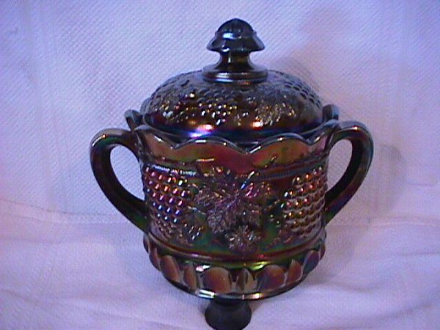 Northwood Carnival Glass (Grape & Cable) Covered Cookie Jar (Amethyst)